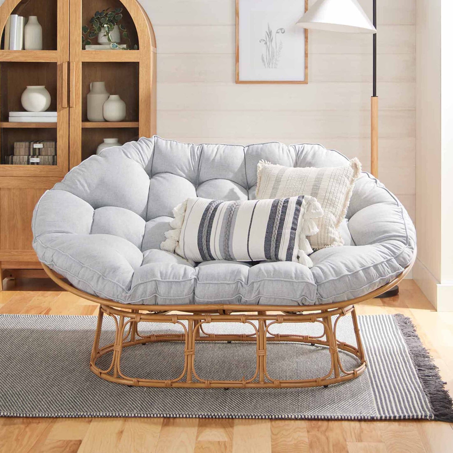 Double Papasan Chair, Grey Linen