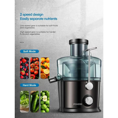 Juicer Machines , Max Power 1200W Centrifugal Juicer Extractor with 3-Inch Wide Feed Chute & Anti-Drip for Fruit and Vegetable, 2-Speed Setting, Easy to Clean with Brush, Stainless Steel, 800W