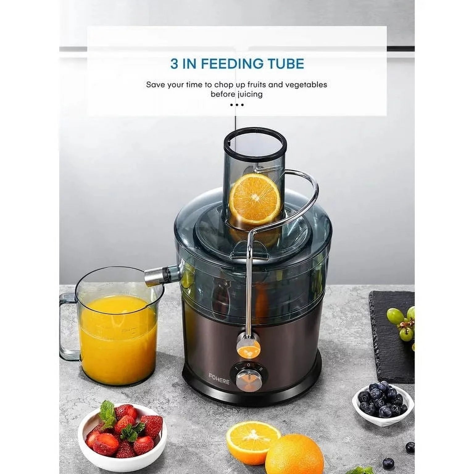 Juicer Machines , Max Power 1200W Centrifugal Juicer Extractor with 3-Inch Wide Feed Chute & Anti-Drip for Fruit and Vegetable, 2-Speed Setting, Easy to Clean with Brush, Stainless Steel, 800W