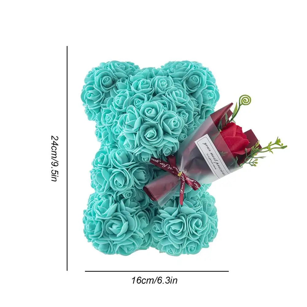 25Cm Rose Bear Creative Eternal Rose Flower Teddybear in Gift Box Romantic Valentine'S Day Gift Christmas Gift Wedding Decor