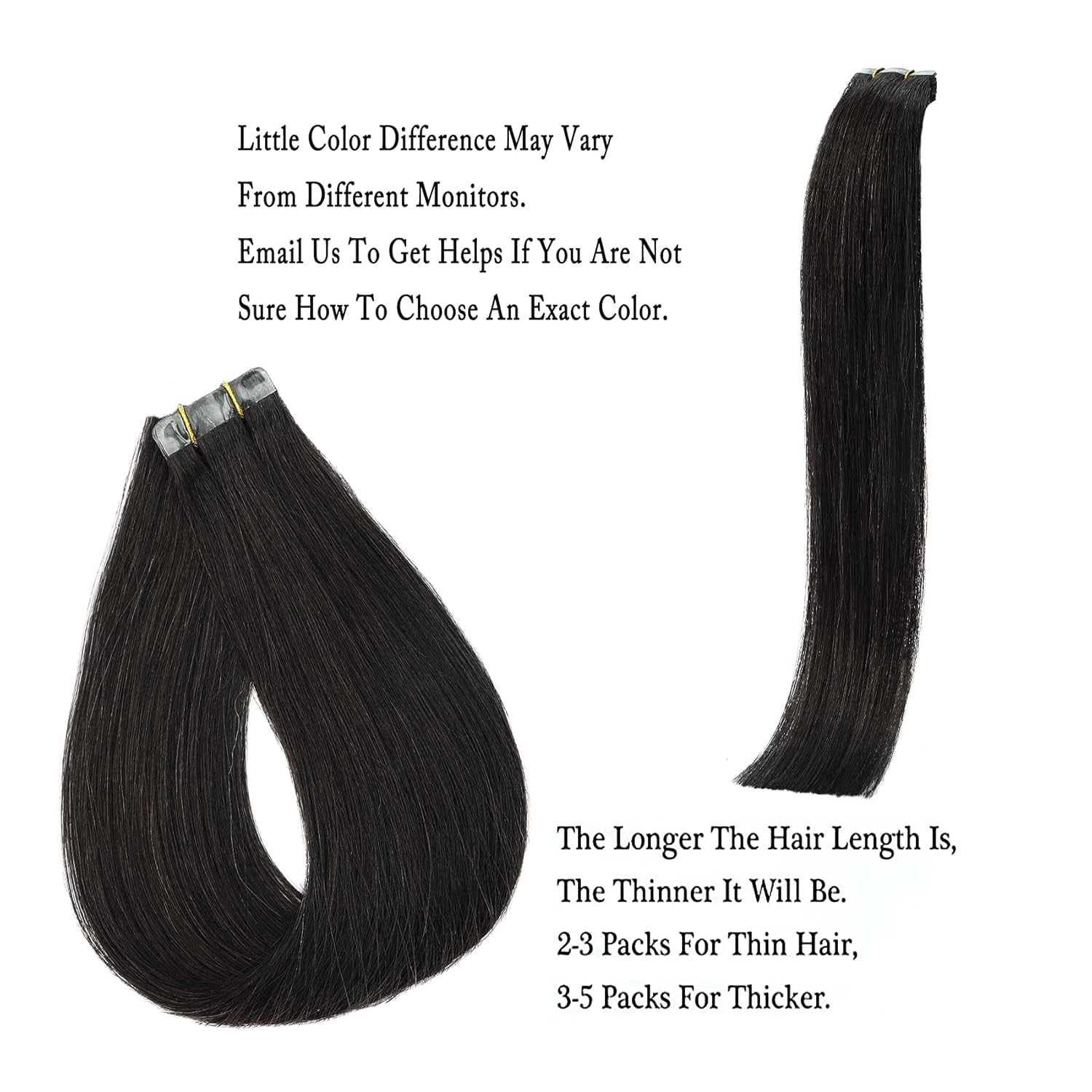 Tape in Hair Extensions Real Human Hair, 16 Inch Tape in Solid Color #1B Natural Black Hair Extensions, 20Pcs 30G 16 Inch Silky Hair Extensions.